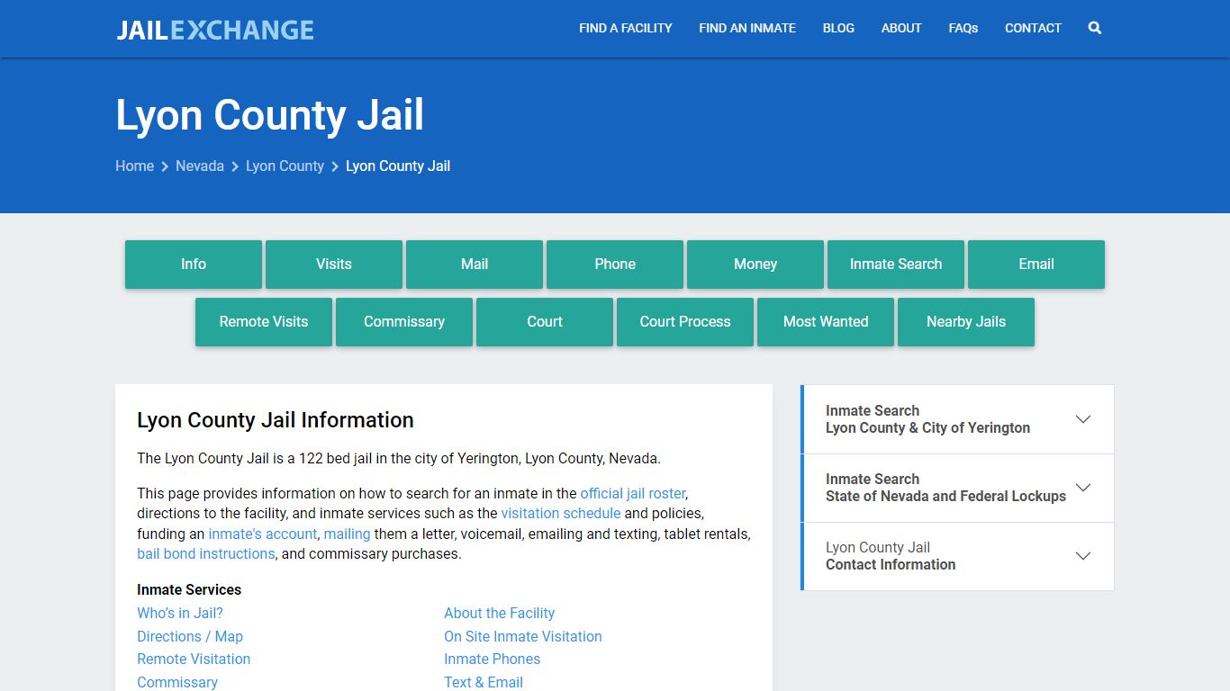 Lyon County Jail, NV Inmate Search, Information